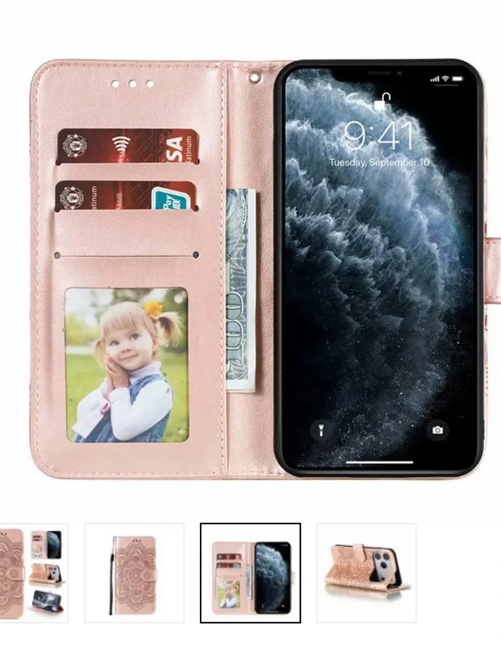 Mandala Embossed Wallet Phone Case - Rose Pink